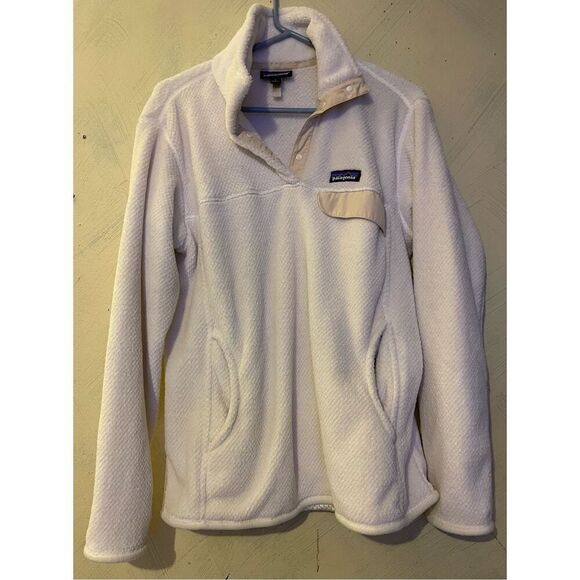 Patagonia Re-Tool Snap-T Polartec Fleece Pullover Ivory Women’s Sz L - Picture 3 of 10